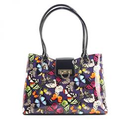 Bh92-7677 Lisa Multi-color Butterfly Print Tote Leather Handbag