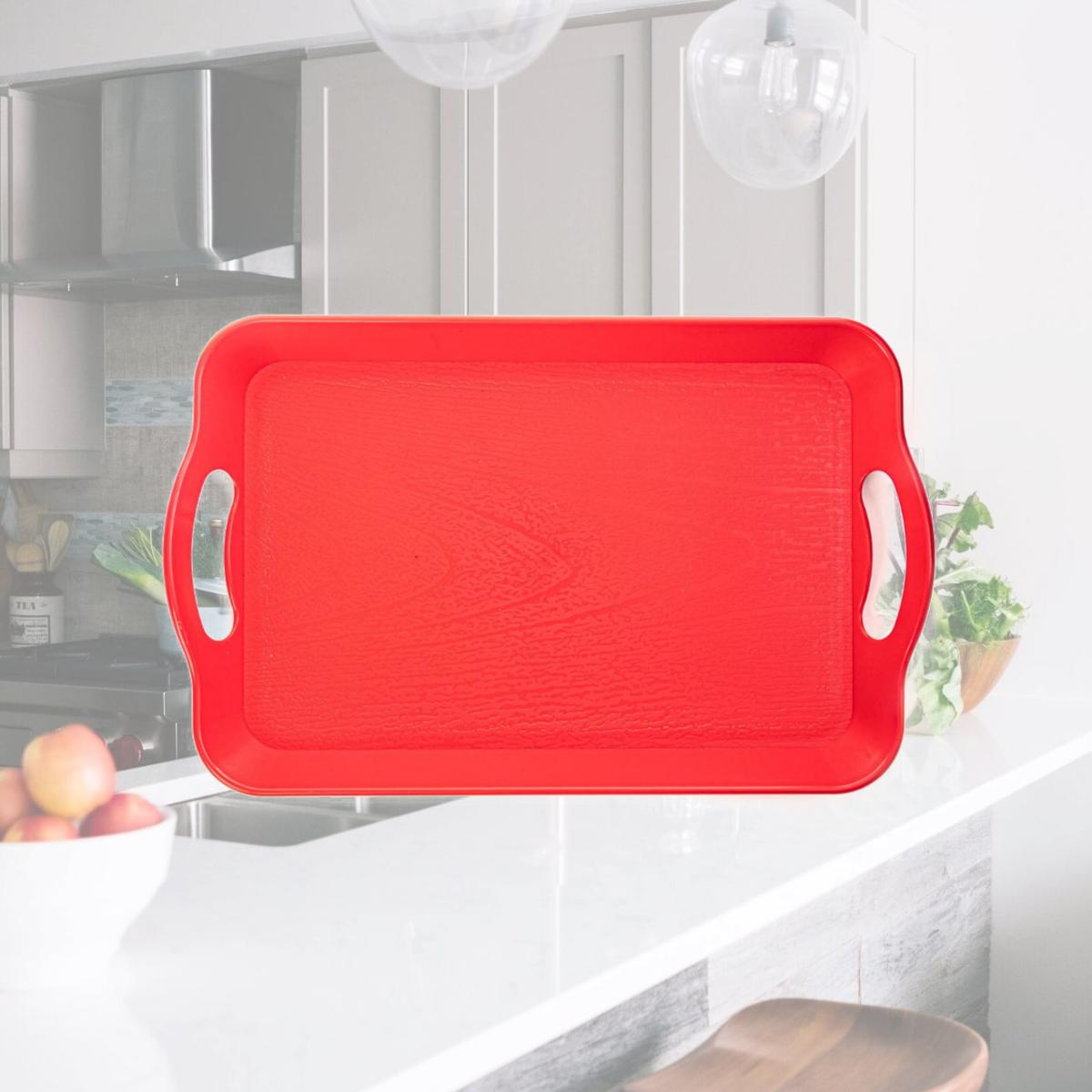 Picture of Brybelly KCAF-403 Textured Cafeteria Tray with Handles, Red - Small