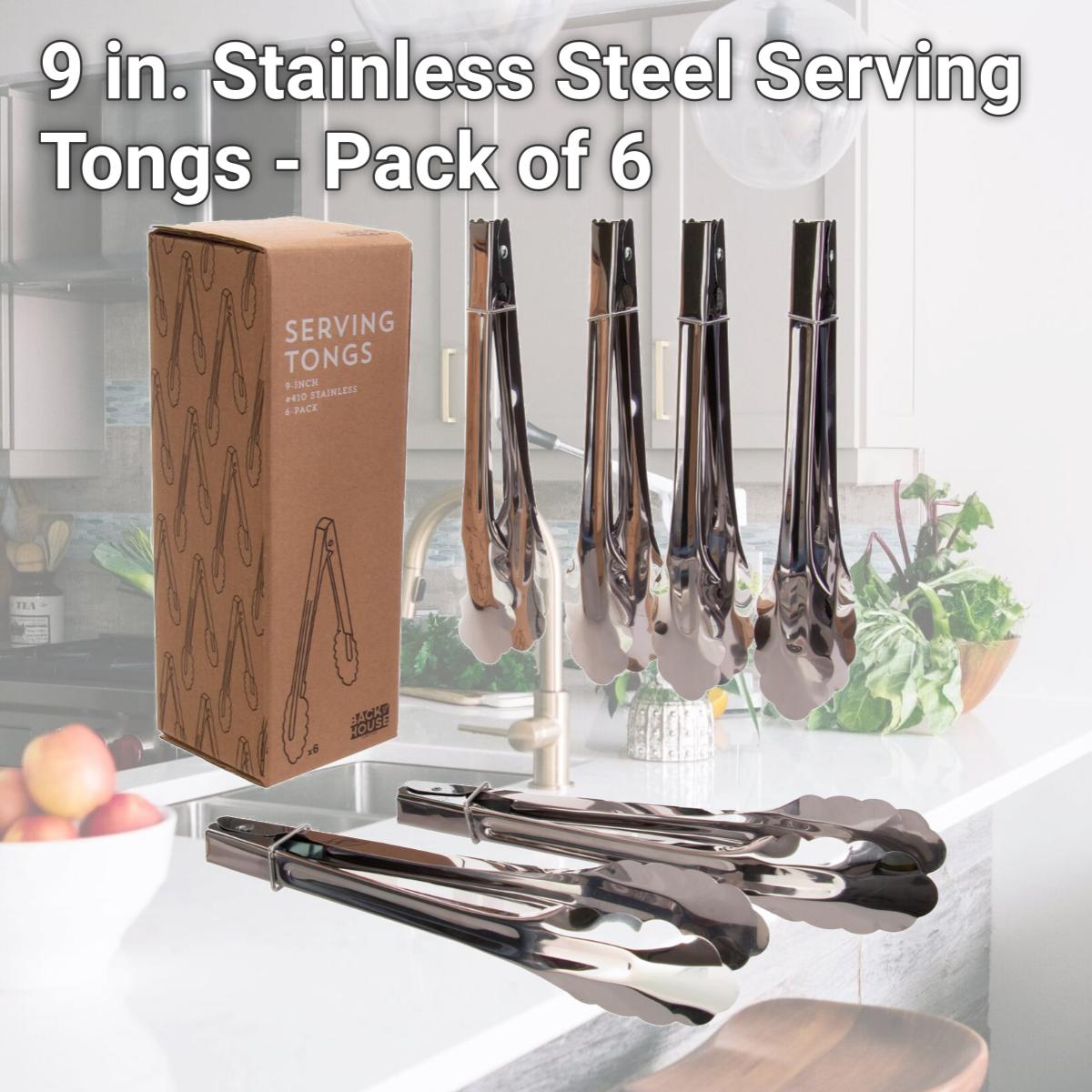 Picture of Brybelly KUTN-302 9 in. Stainless Steel Serving Tongs - Pack of 6