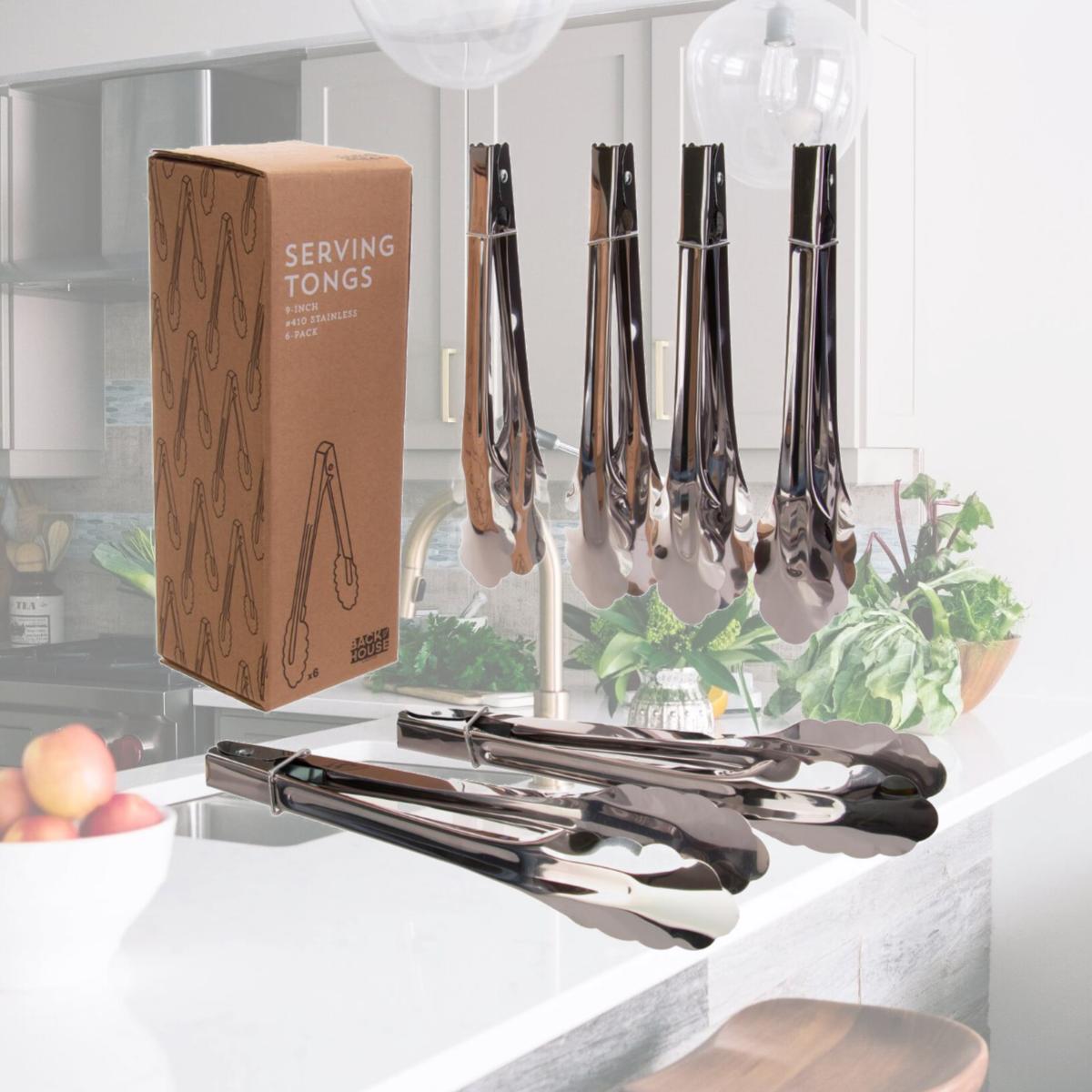 Picture of Brybelly KUTN-302 9 in. Stainless Steel Serving Tongs - Pack of 6