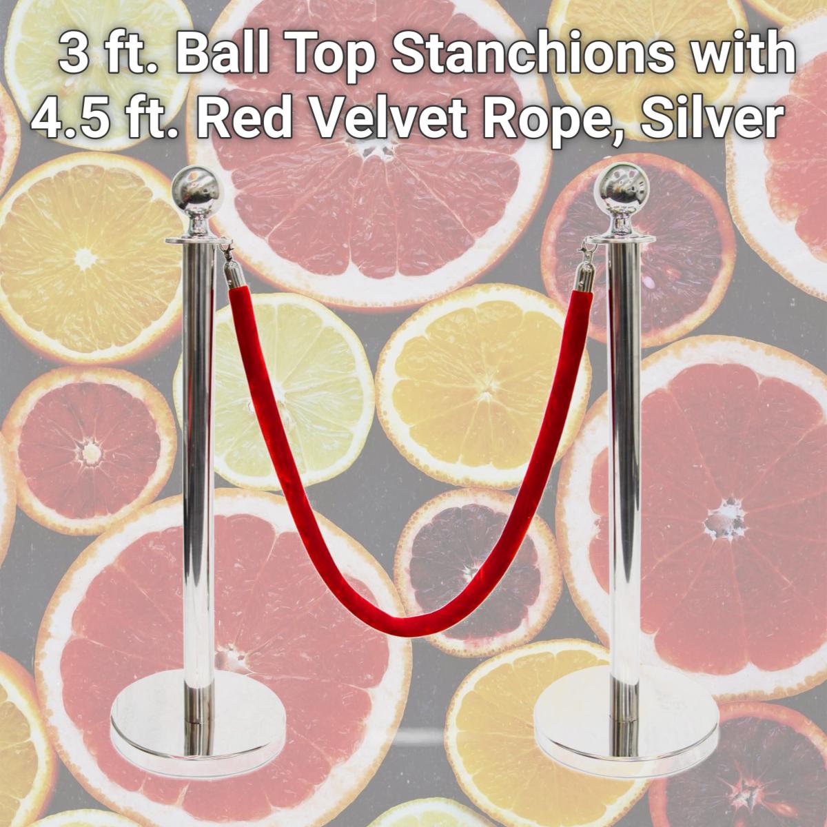 Picture of Brybelly MSTN-202 3 ft. Ball Top Stanchions with 4.5 ft. Red Velvet Rope, Silver