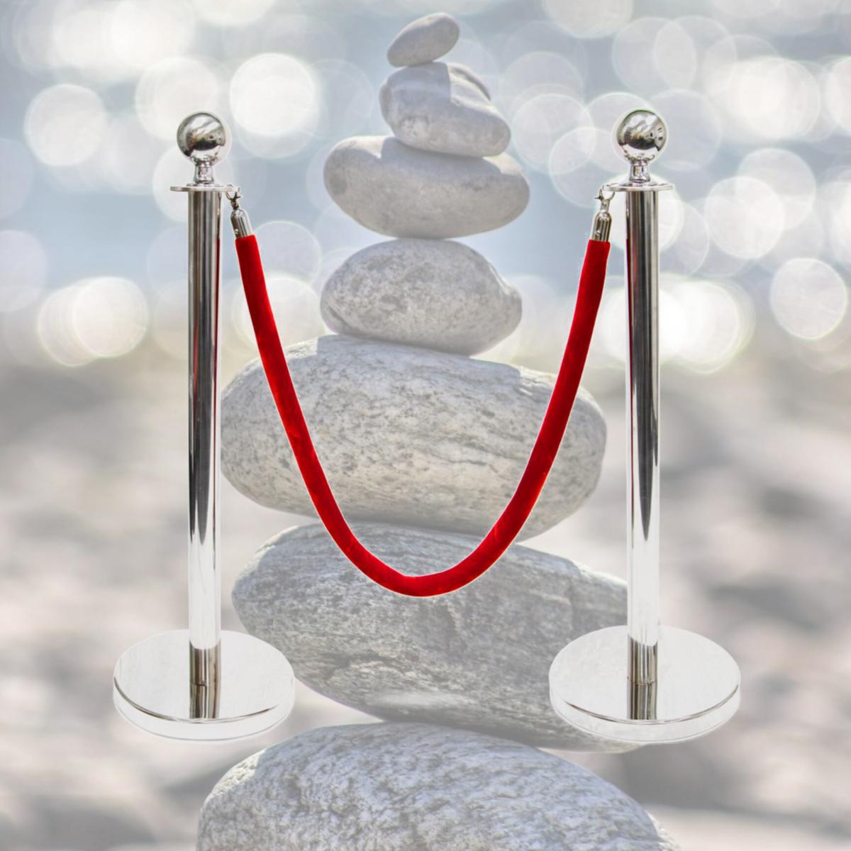 Picture of Brybelly MSTN-202 3 ft. Ball Top Stanchions with 4.5 ft. Red Velvet Rope, Silver
