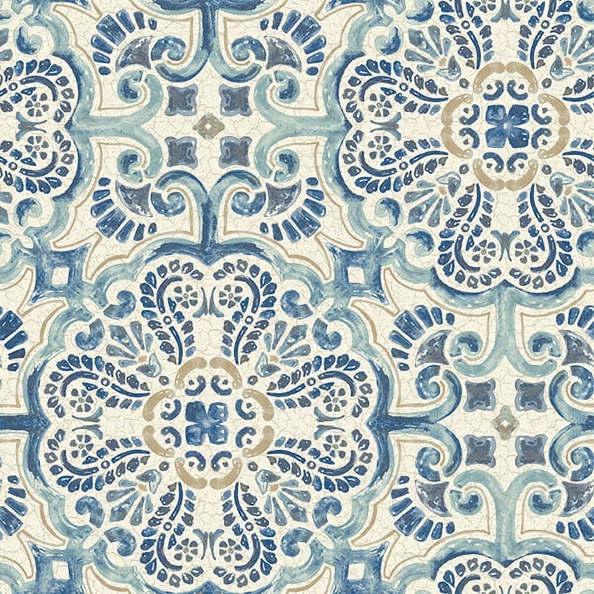 Nu2235 Blue Florentine Tile Peel & Stick Wallpaper
