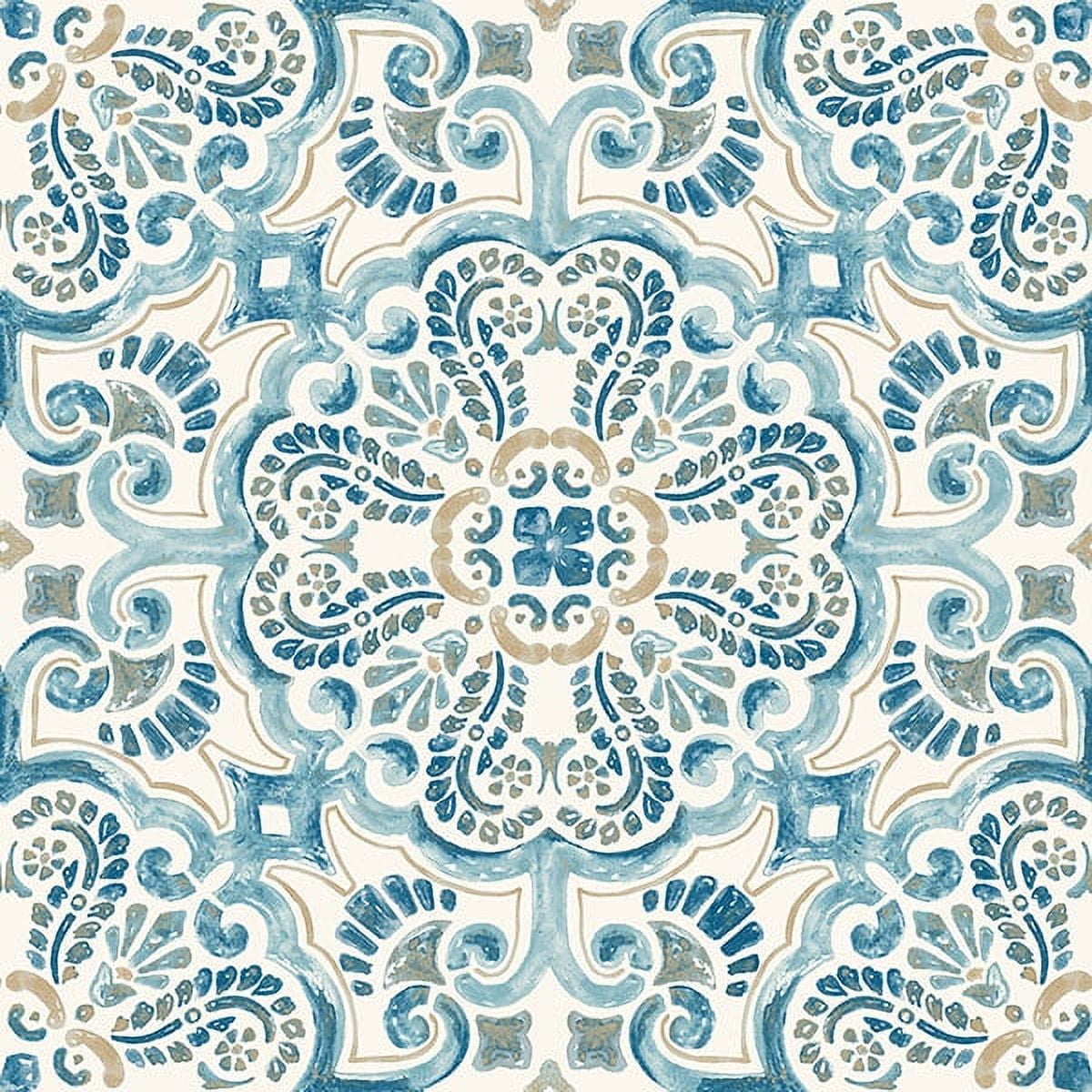 Fp2477 Fontaine Peel & Stick Floor Tiles - Blue, Tan & White