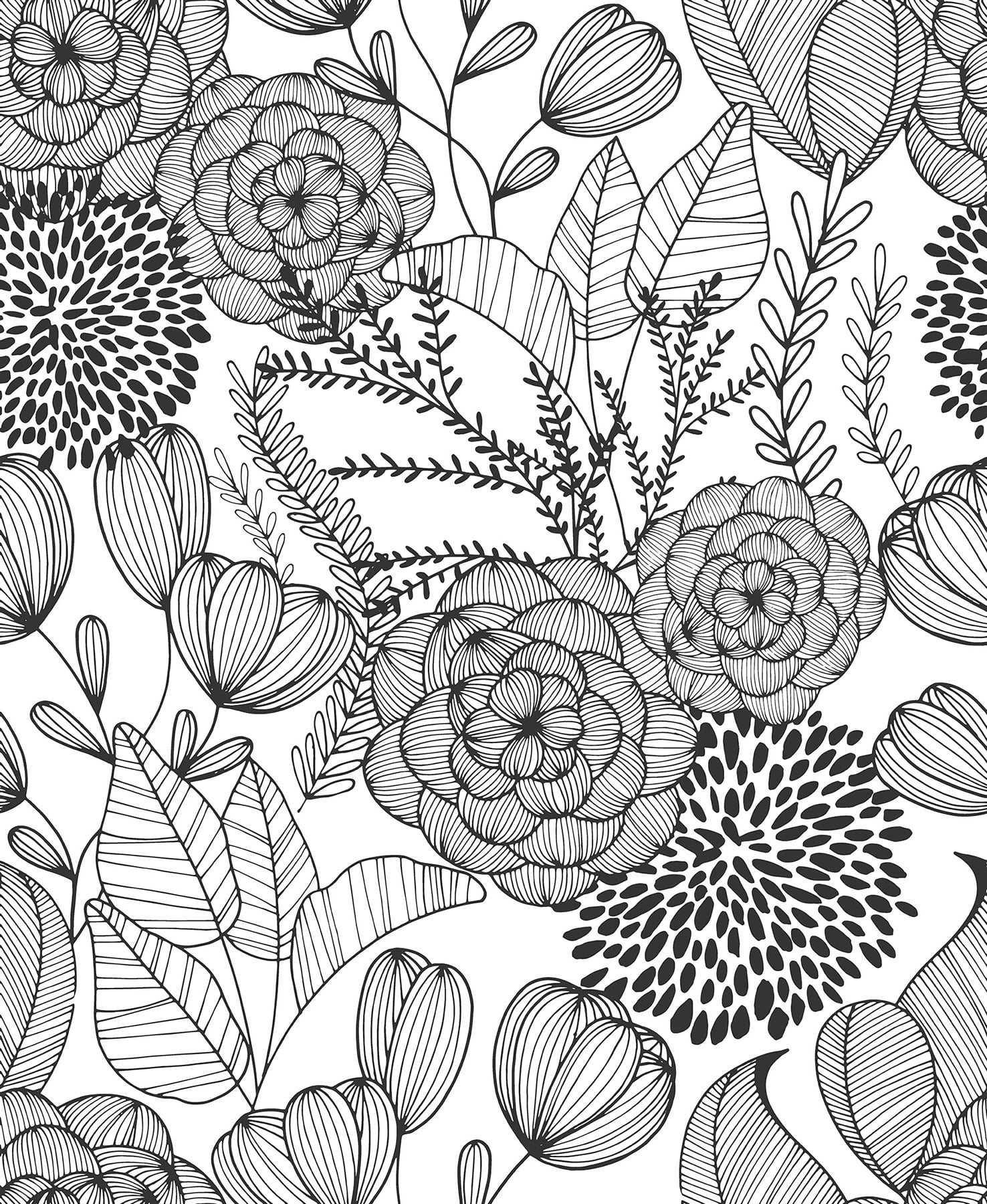 NUS3501 Black Secret Garden Peel & Stick Wallpaper