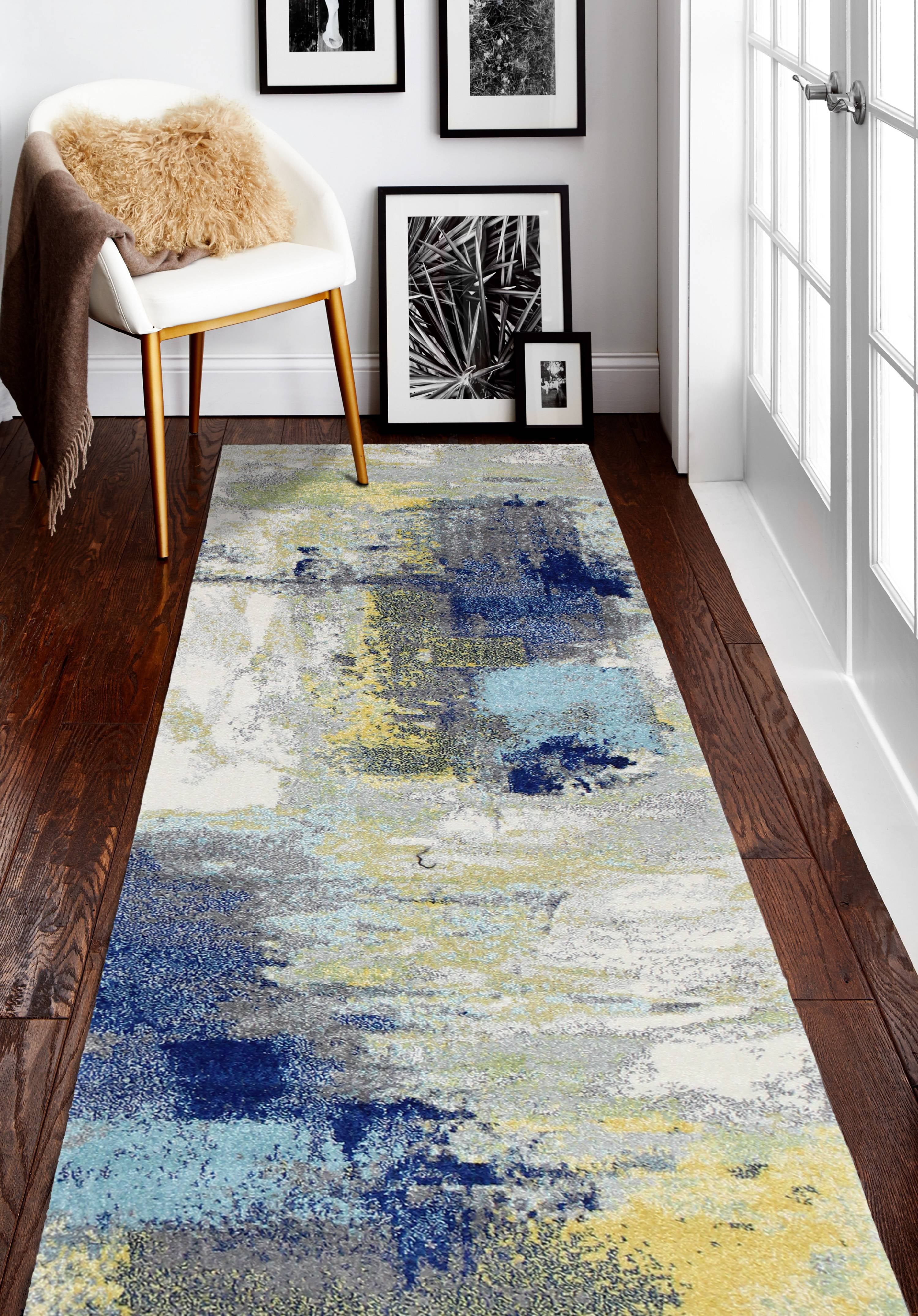 E110-ivgy-2.6x8-5574a Everek Collection Abstract Transitional Polypropylene Machine Made Area Rug, Ivory & Grey - 2 Ft. 6 In. X 8 Ft.