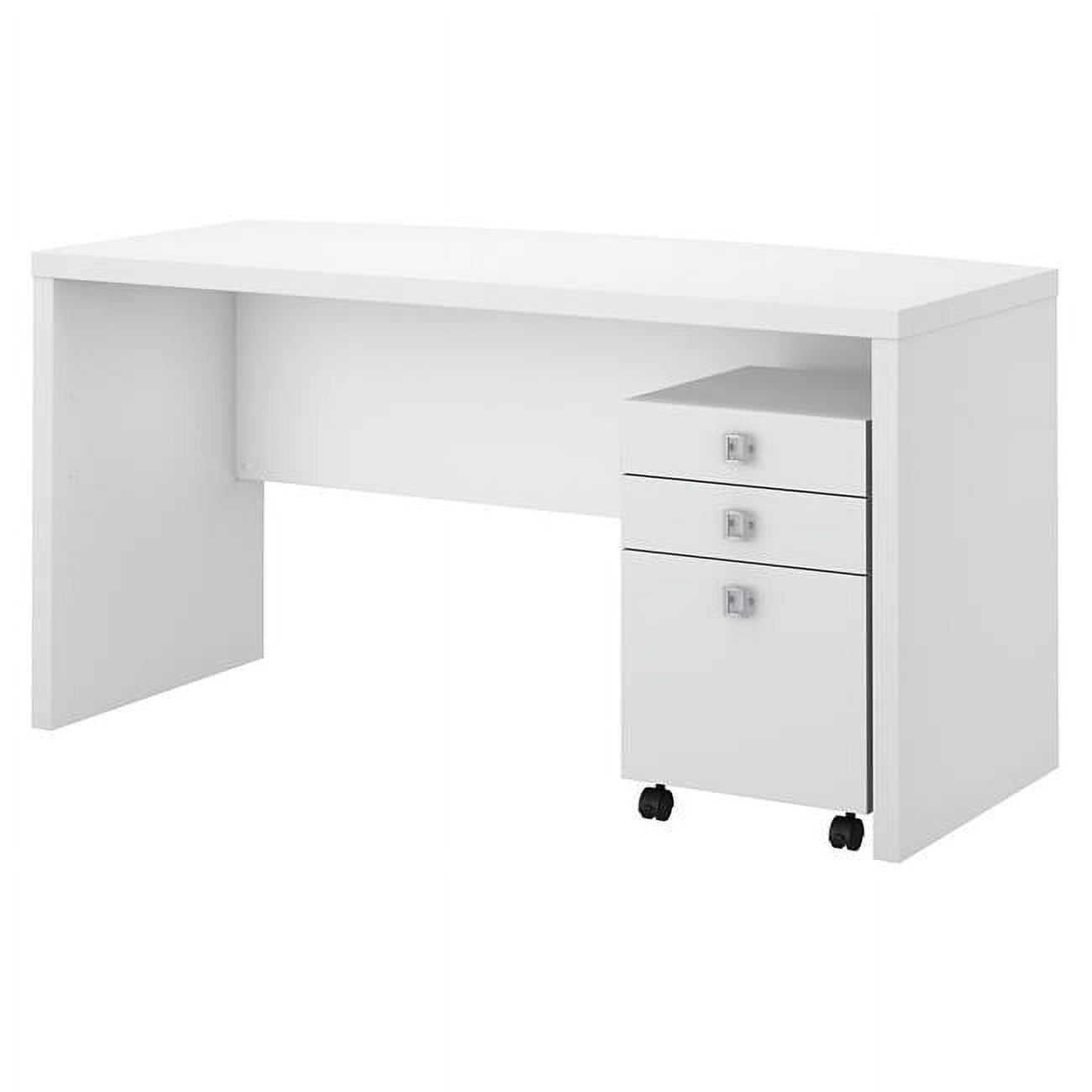 Ech001pw Echo Bow Front Desk With Mobile File Cabinet - Pure White