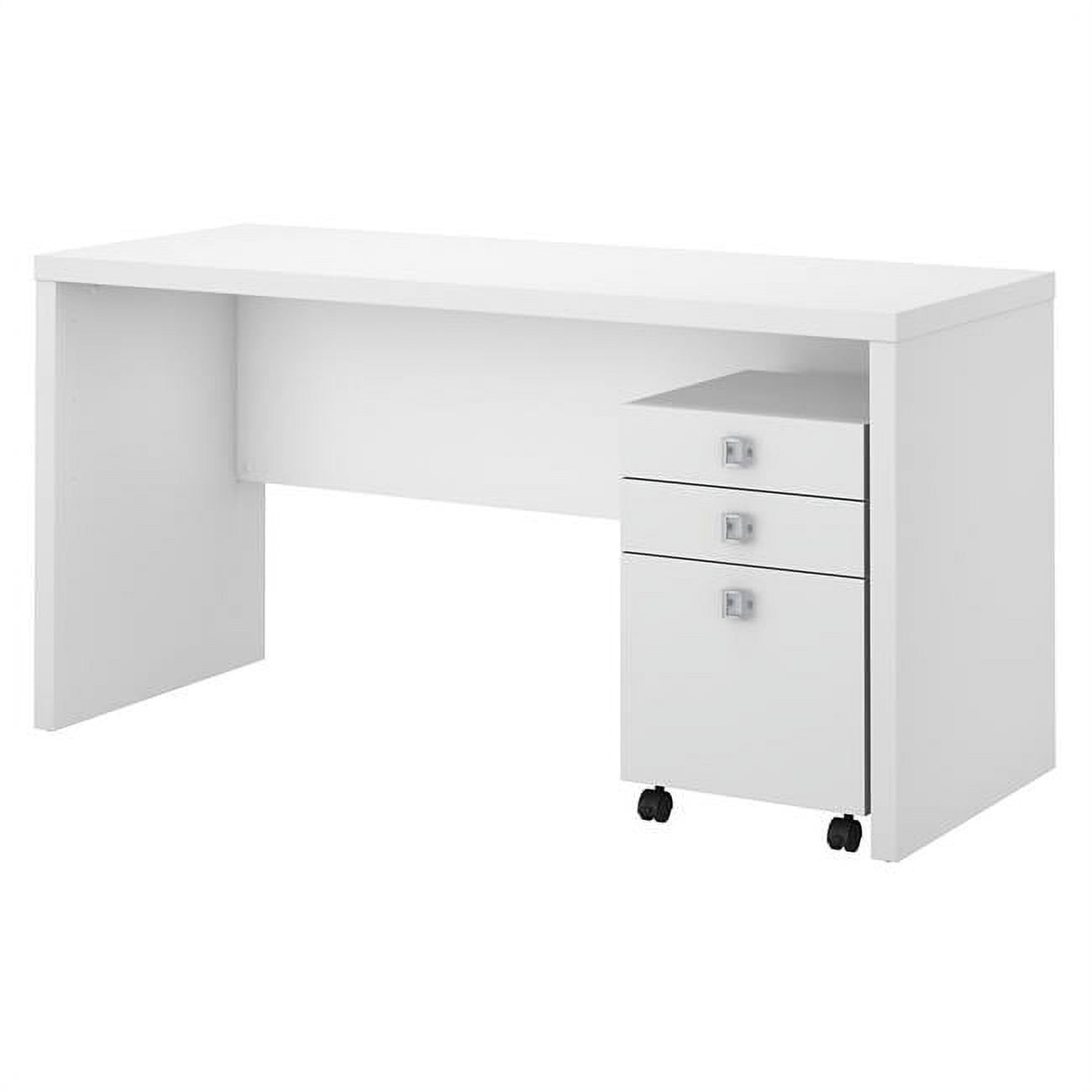 Ech003pw Echo Credenza Desk With Mobile File Cabinet - Pure White