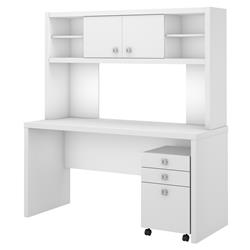 Ech006pw Echo Credenza Desk With Hutch & Mobile File Cabinet - Pure White