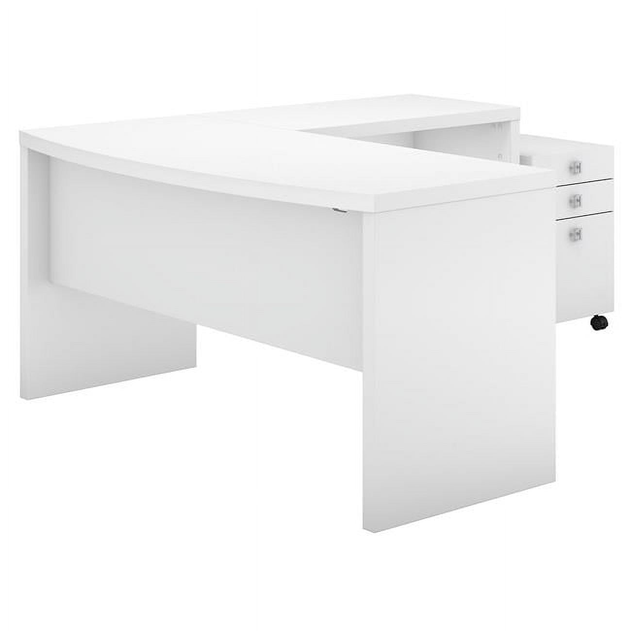 Ech007pw Echo L Shaped Bow Front Desk With Mobile File Cabinet - Pure White
