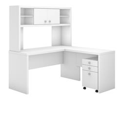 Ech009pw Echo L Shaped Desk With Hutch & Mobile File Cabinet - Pure White