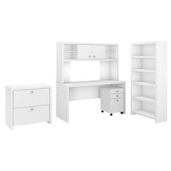 Ech027pw Echo Desk With Hutch, Bookcase & File Cabinets - Pure White