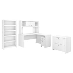 Ech028pw Echo L Shaped Desk With Hutch, Bookcase & File Cabinets - Pure White