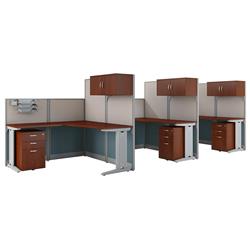 Oiah006hc Office In An Hour 3 Person L-shaped Cubicle Workstations - Hansen Cherry