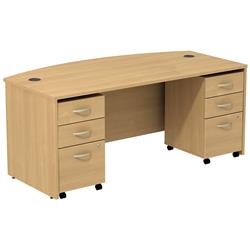 Src013losu Series C Bow Front Desk With 3 Drawer Mobile Pedestals - Light Oak