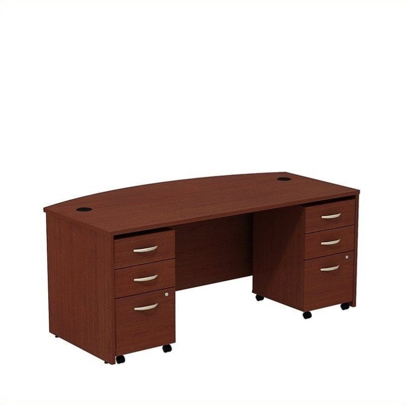 Src013masu Series C Bow Front Desk With 3 Drawer Mobile Pedestals - Mahogany