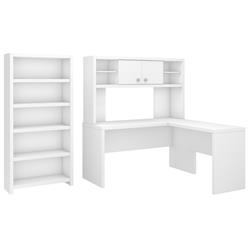 Ech033pw Echo L-shaped Desk With Hutch & 5 Shelf Bookcase - Pure White