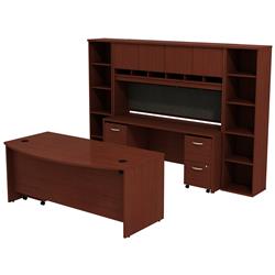 Src0010masu Series C Bow Front Desk With Credenza, Hutch & 2 Bookcases - Mahogany