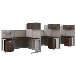 Oiah006mr Office In An Hour 3 Person L-shaped Cubicle Workstations - Mocha Cherry