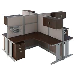 Oiah007mr Office In An Hour 4 Person L-shaped Cubicle Workstations - Mocha Cherry