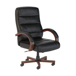 Ch1501bll-03 Soft Sense High Back Leather Executive Office Chair With Wood Arms - Black Leather