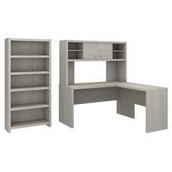 Ech033gs Kathy Ireland Echo L-shaped Desk With Hutch & 5 Shelf Bookcase - Gray Sand