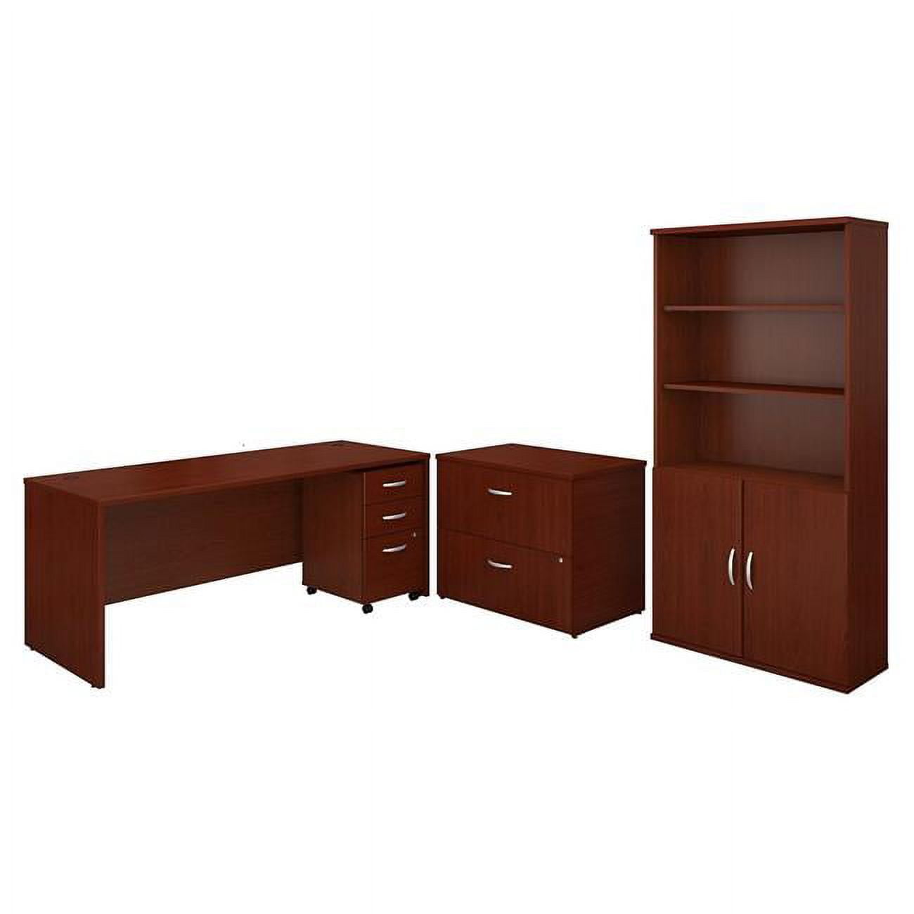 Src097masu 72 In. Series C Office Desk With Bookcase & File Cabinets - Mahogany