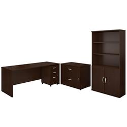 Src097mrsu 72 In. Series C Office Desk With Bookcase & File Cabinets - Mocha Cherry