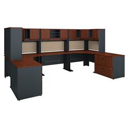 Sra069hcsu Series A 2 Person Workstation With Corner Desks, Hutches & Storage - Hansen Cherry