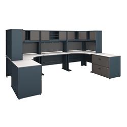 Sra069slsu Series A 2 Person Workstation With Corner Desks, Hutches & Storage - Slate