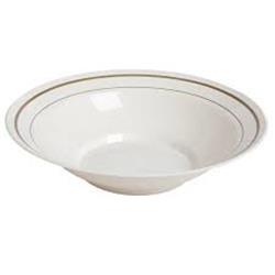 1301 12 Oz Royalty High End Plastic Bowls - Ivory With Gold - 10 Count, Pack Of 12