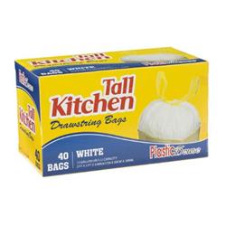 758 13 Gal 40 Count Drawstring White Kitchen Bags - Pack Of 8