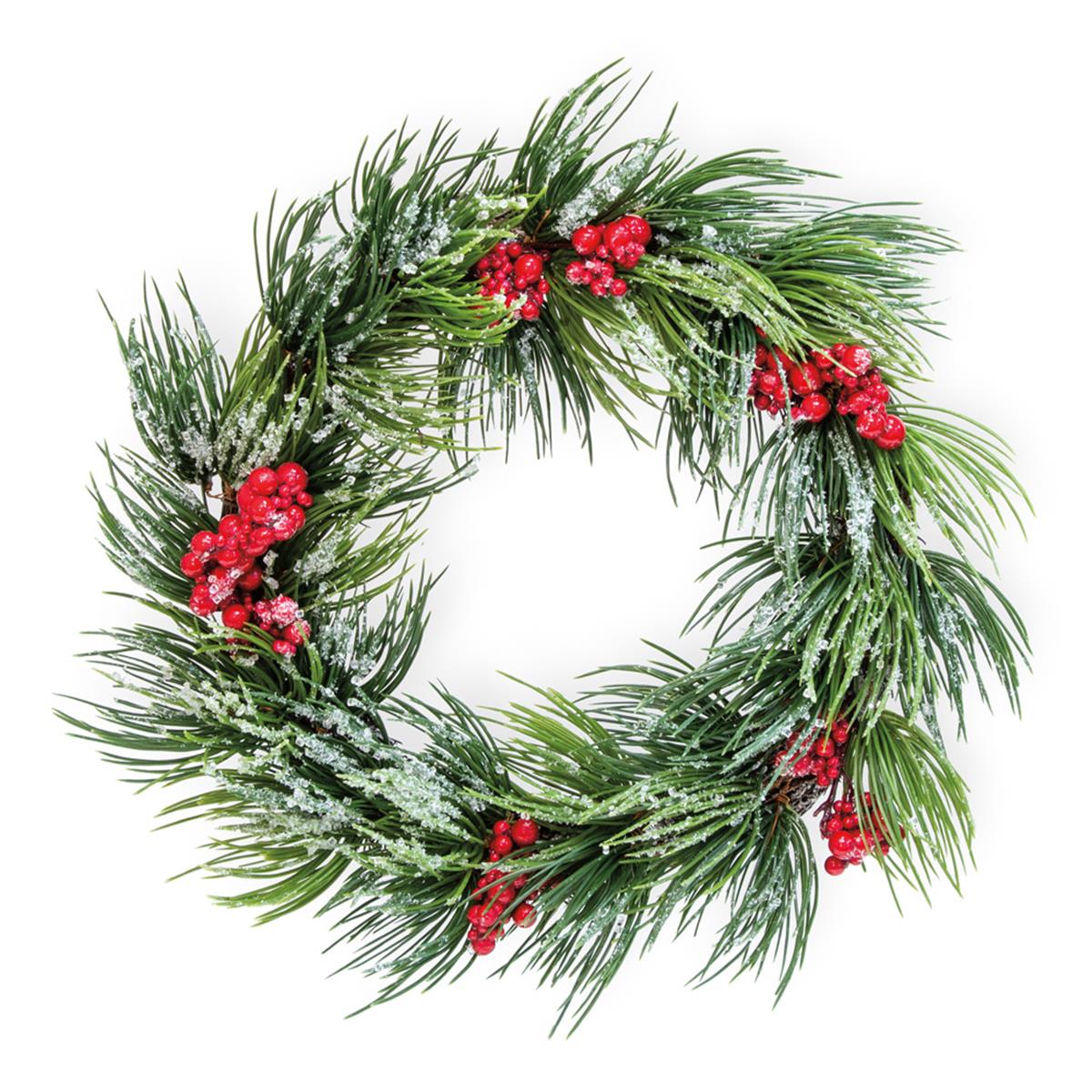 Wdc19419 14 Dia. X 4 In. Frosted Pine Berries Wreath