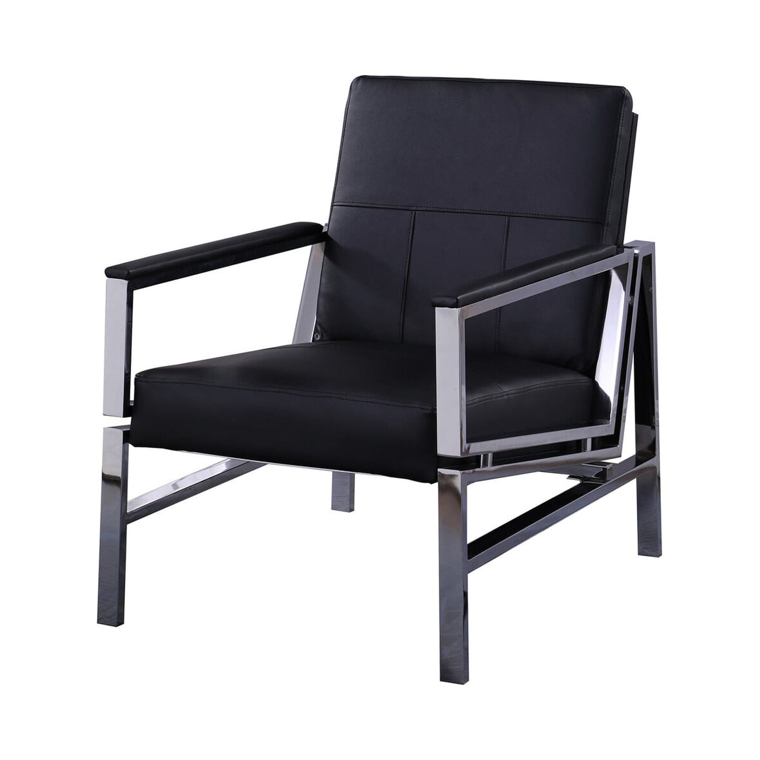 Hl2937 Black Leather & Stainless Steel Accent Chair, Black