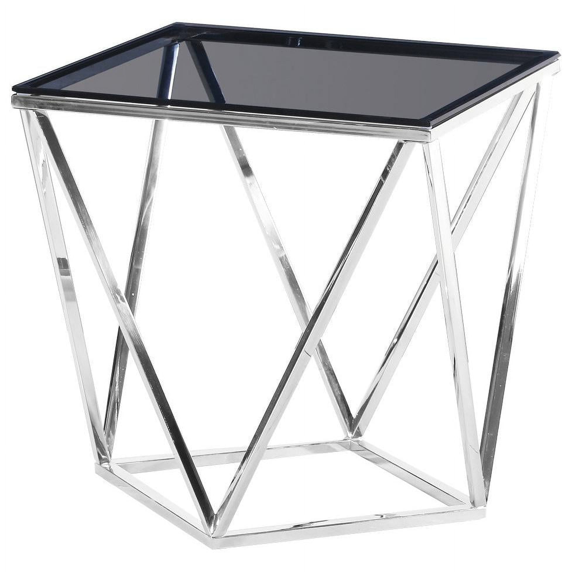 E42 Silver End Table Angled Square Smoked Glass End Table, Silver