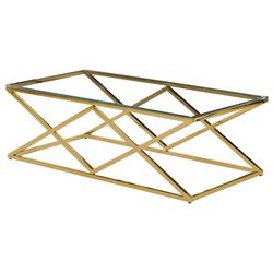 E45 Gold Coffee Table Rectangular Angled Clear Glass Coffee Table, Gold