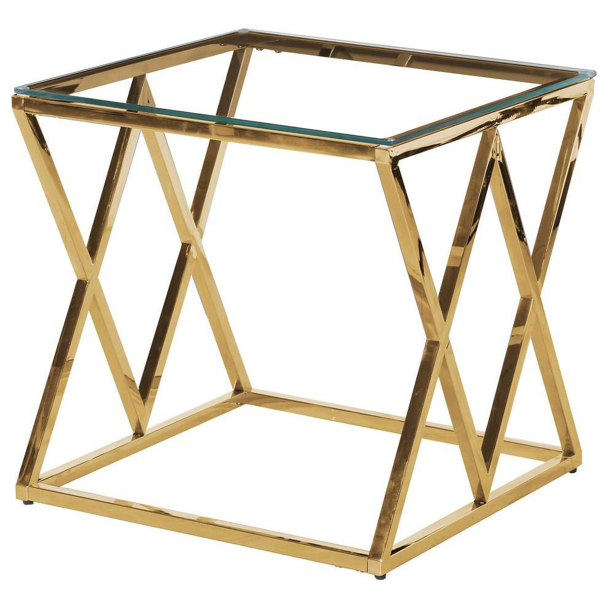 E47 Gold End Table Contemporary Angled Square Clear Glass End Table, Gold