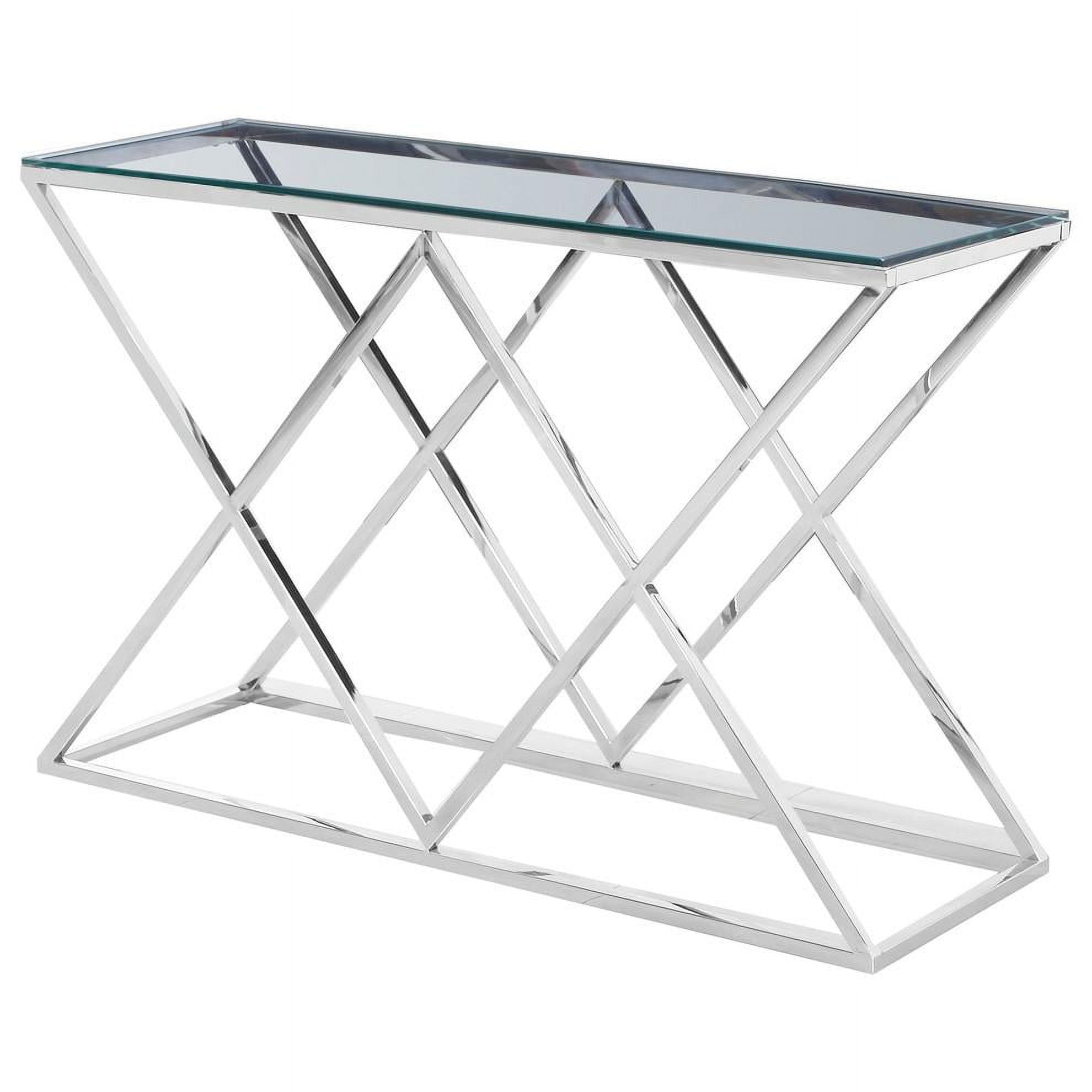 E48 Silver Sofa Table Angled Stainless Steel Clear Glass Sofa Table, Silver
