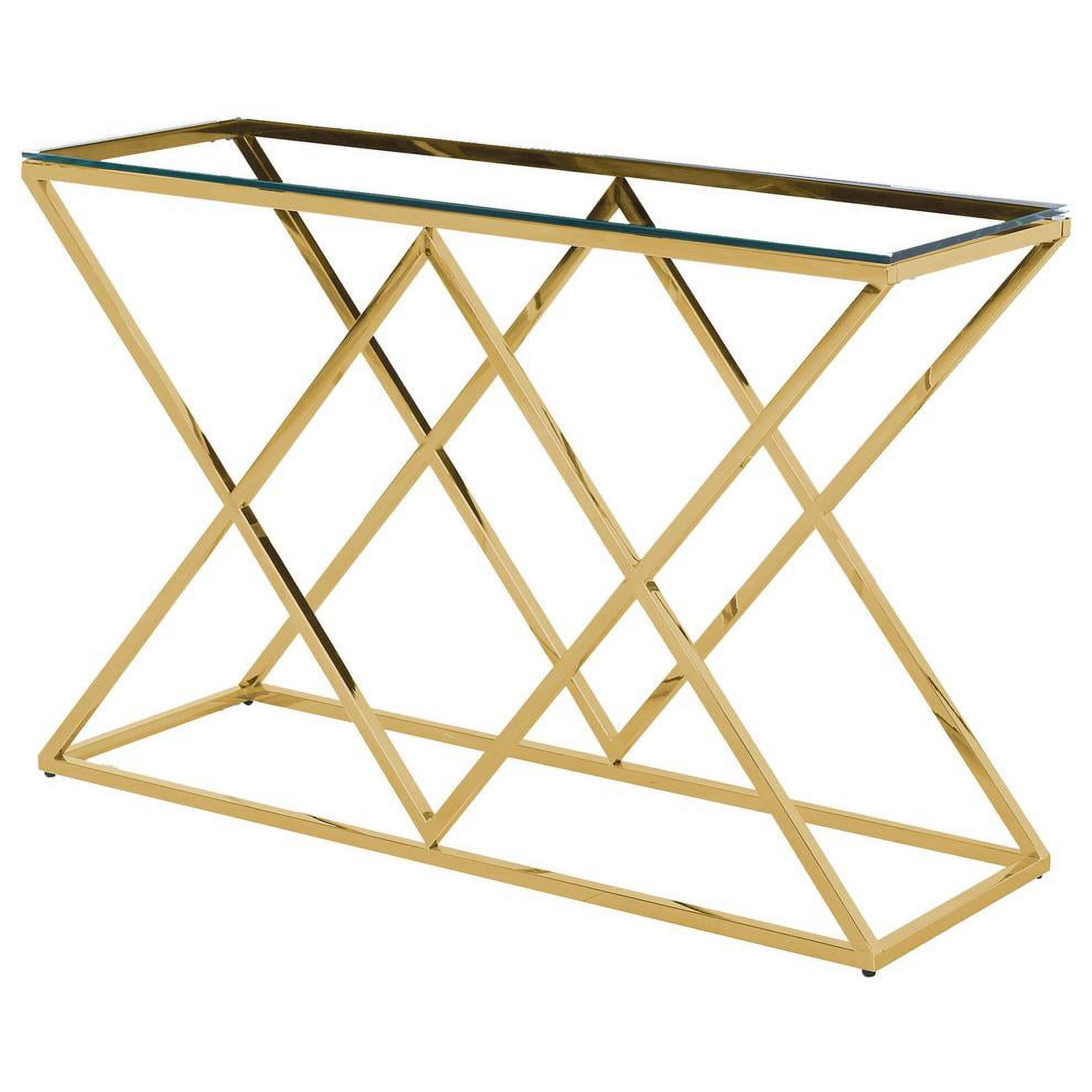 E49 Gold Sofa Table Angled Stainless Steel Clear Glass Sofa Table, Gold