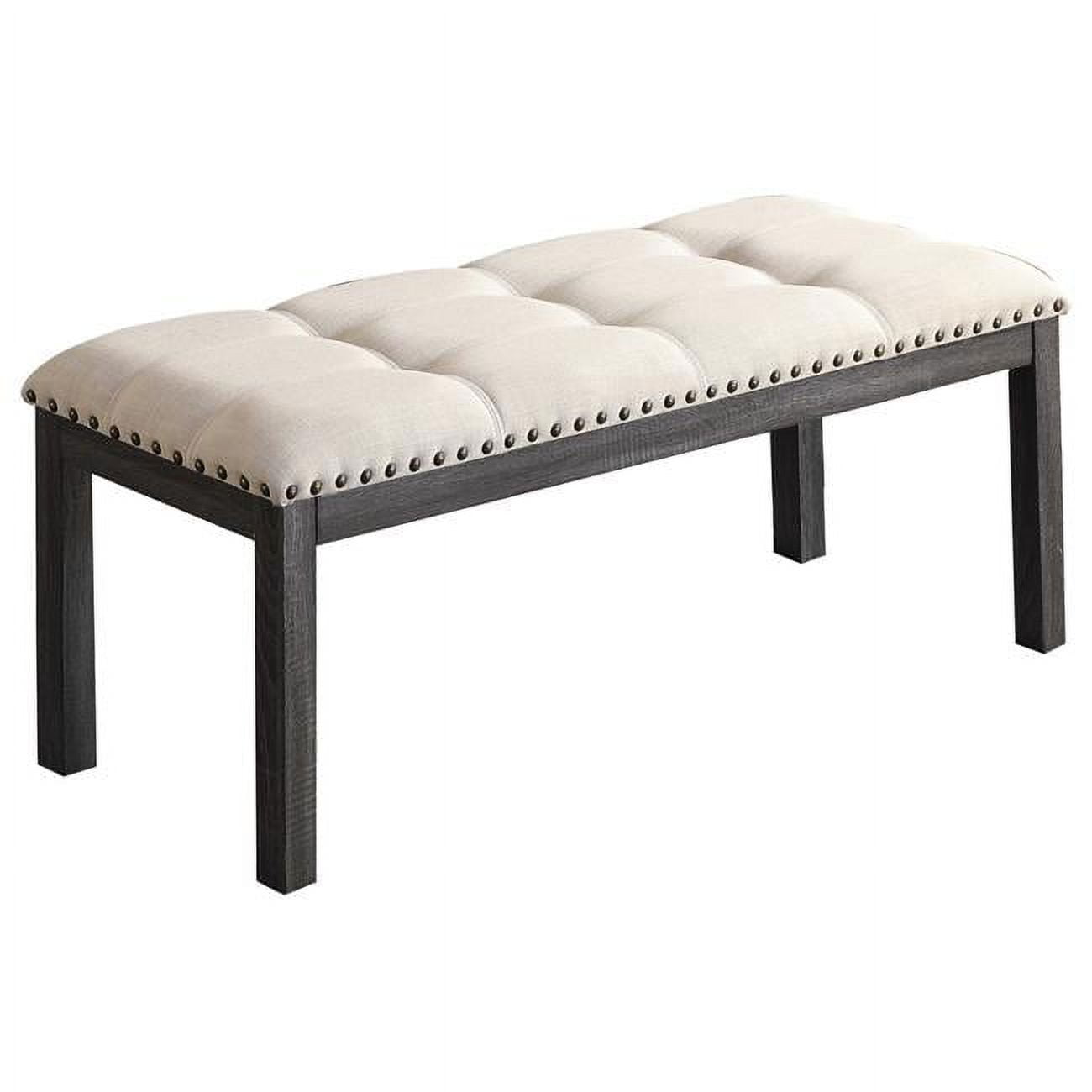 H800 Dining Bench Antique Gray & Natural Button Tufted Look Dining Bench