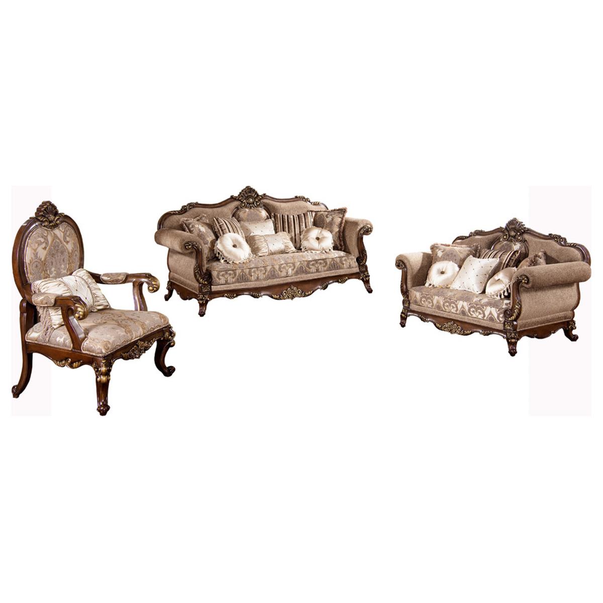 Mc1428 3 Pcs Sofa Loveseat & Chair 3 Piece Cynthia Traditional Living Room Set, Hazelnut