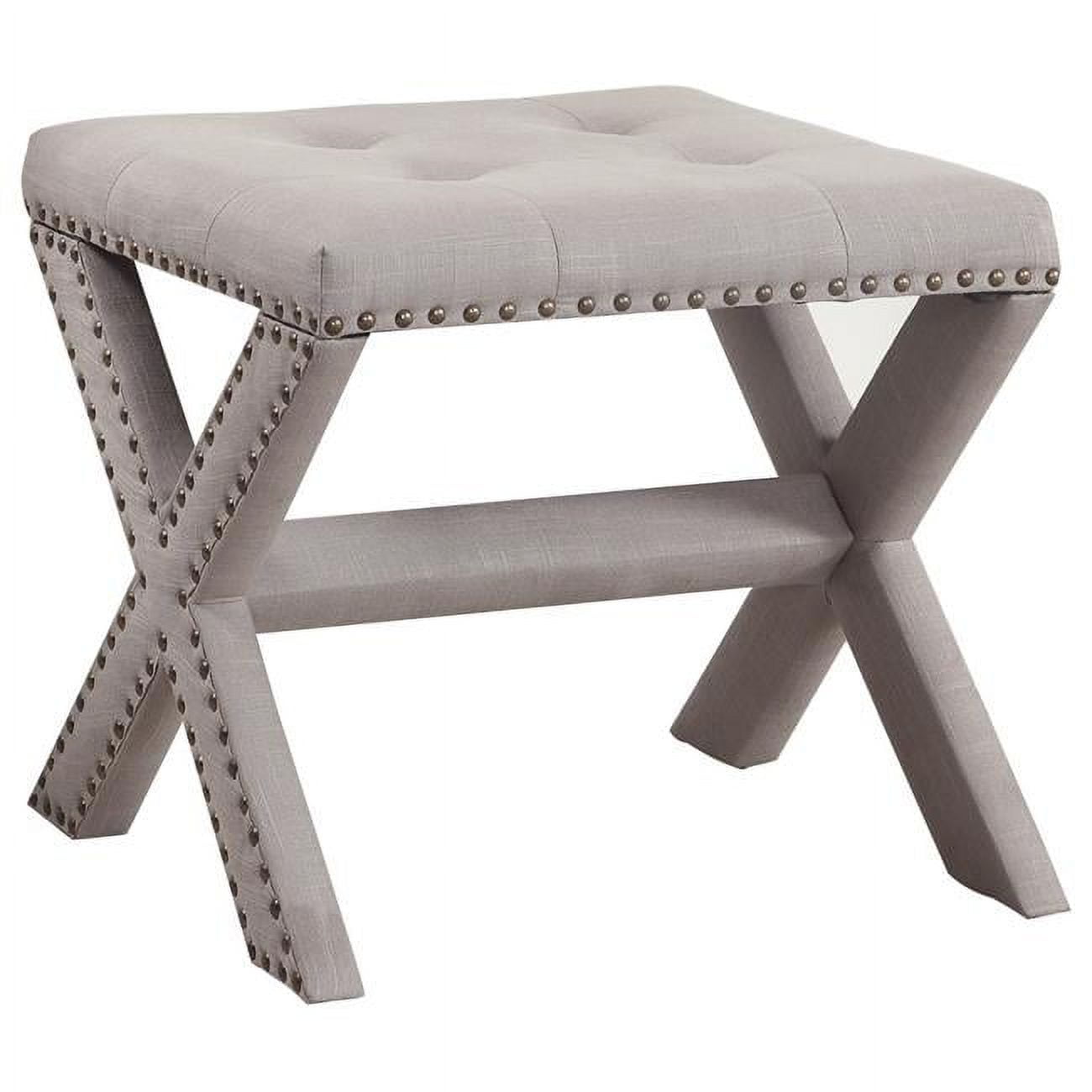 621 Grey Bench Linen Blend Accent Bench With Champagne Nail Heads, Grey