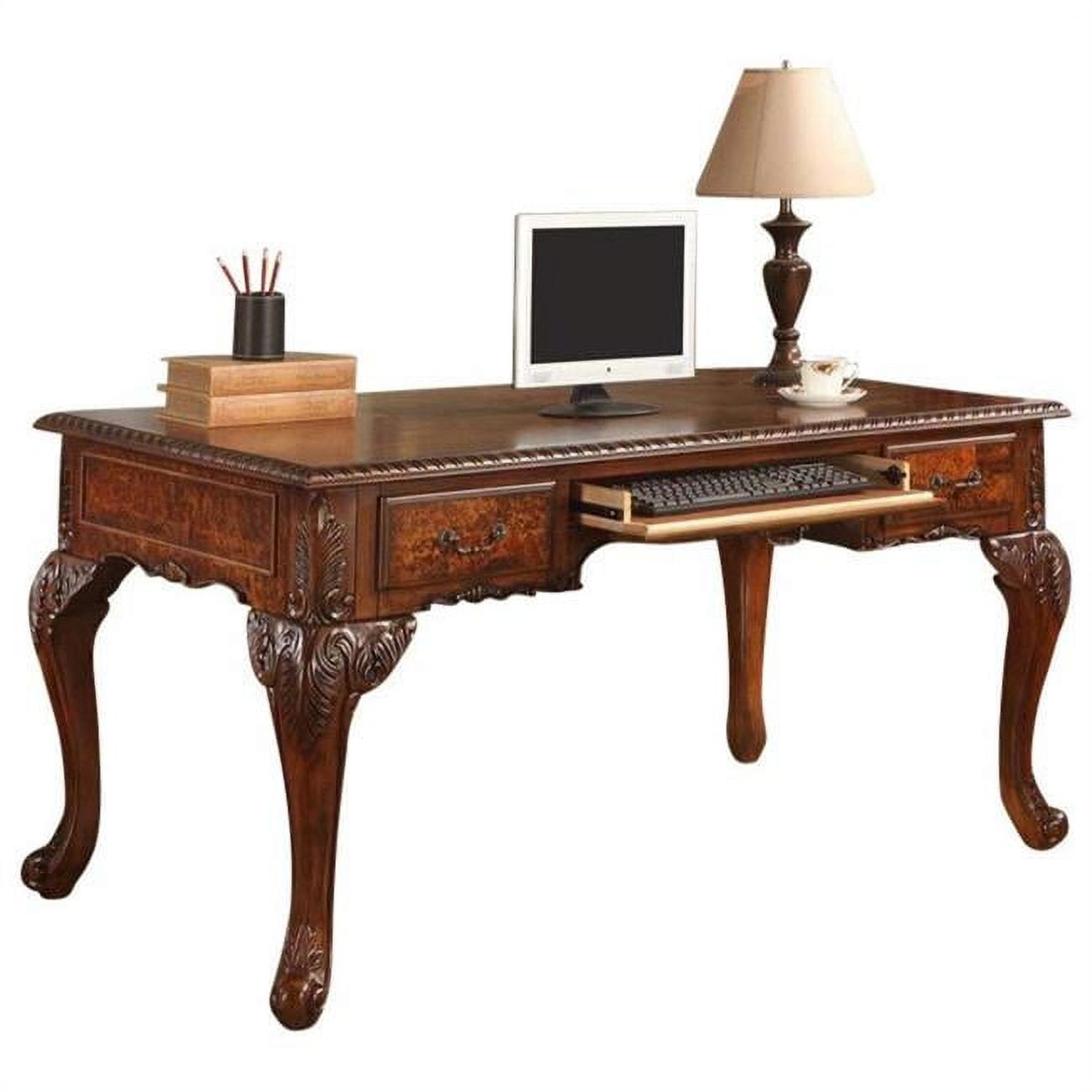 Cd100 Executive Traditional Office Desk With Hand Carved Designs, Walnut