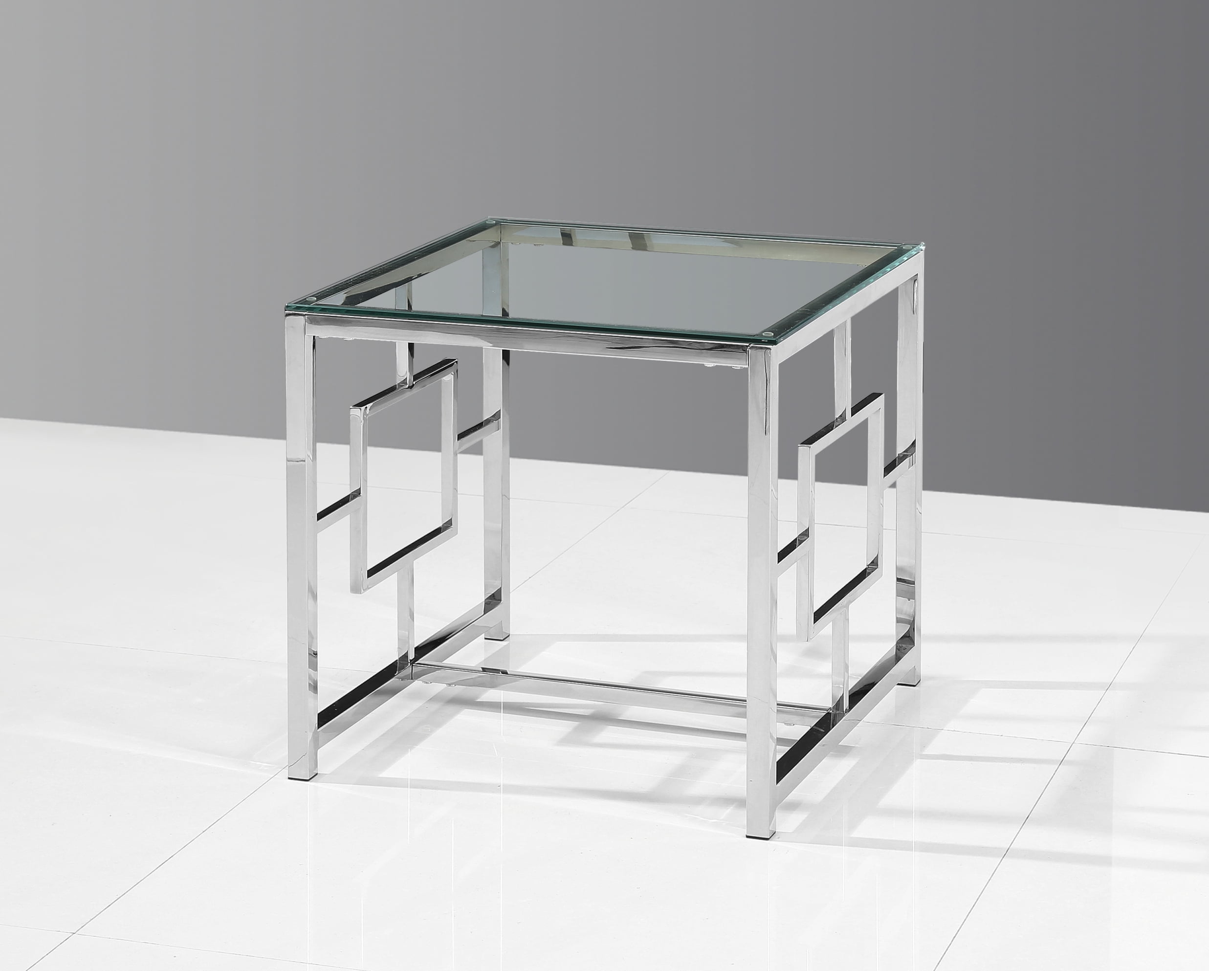E18 End Table Silver Stainless Steel Living Room Glass End Table