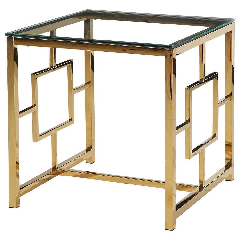 E20 End Table Gold Stainless Steel Living Room Glass End Table