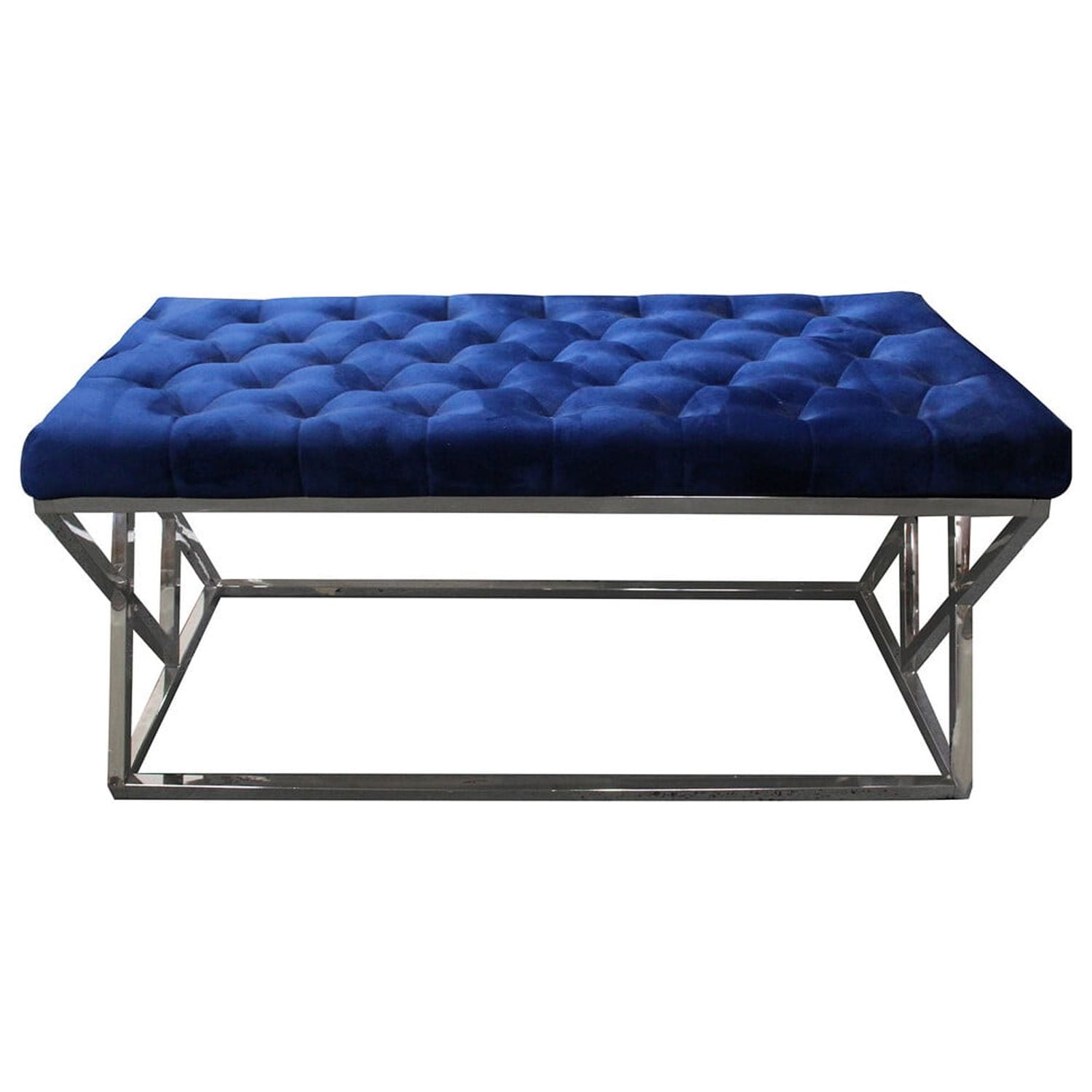 E11 Bench Blue Tufted Velvet Upholstered Bench, Blue