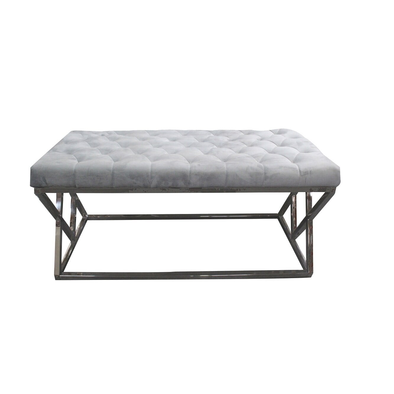E11 Bench Grey Tufted Velvet Upholstered Bench, Grey