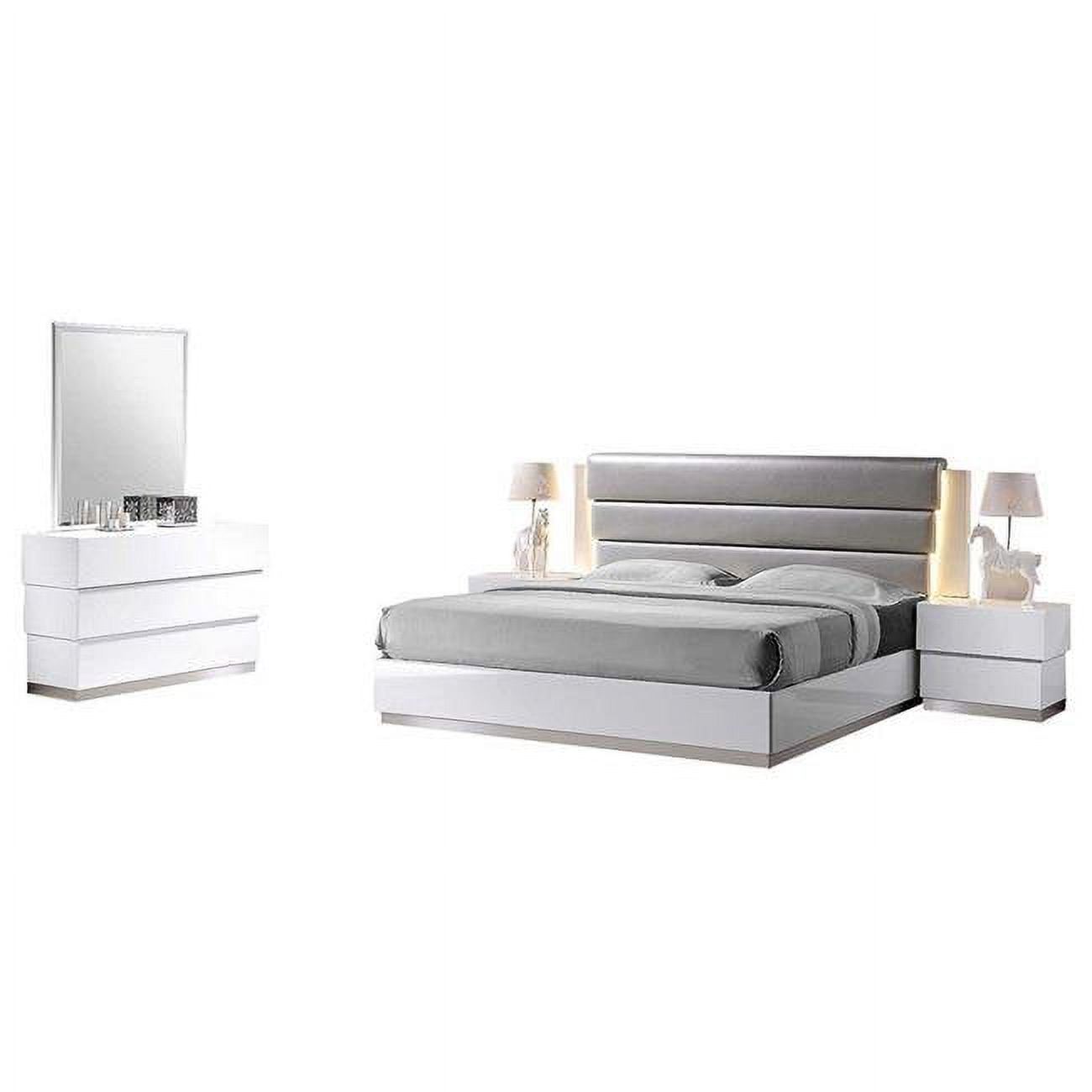 Florence Cal King 5 Pcs Florence White Lacquer & Gray Leather Headboard Bed Set - California King