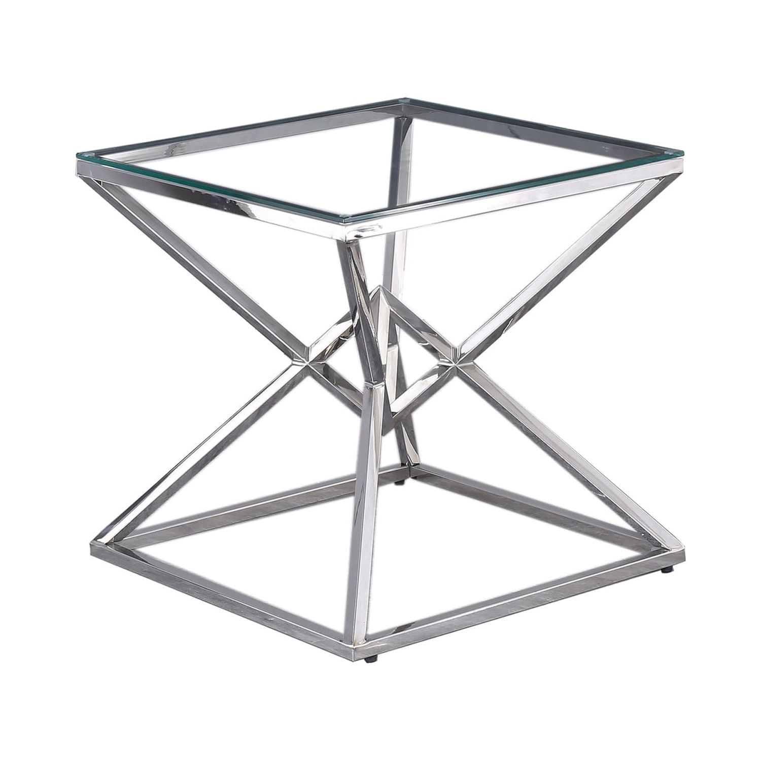 E50 Stainless Steel Clear Glass With Silver Stainless Steel Side Table