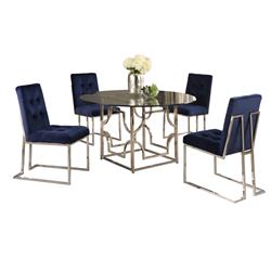 E53 Blue-stainless Steel 5pc 54 54 In. Kina Blue & Silver Stainless Steel Dining Set - 5 Piece